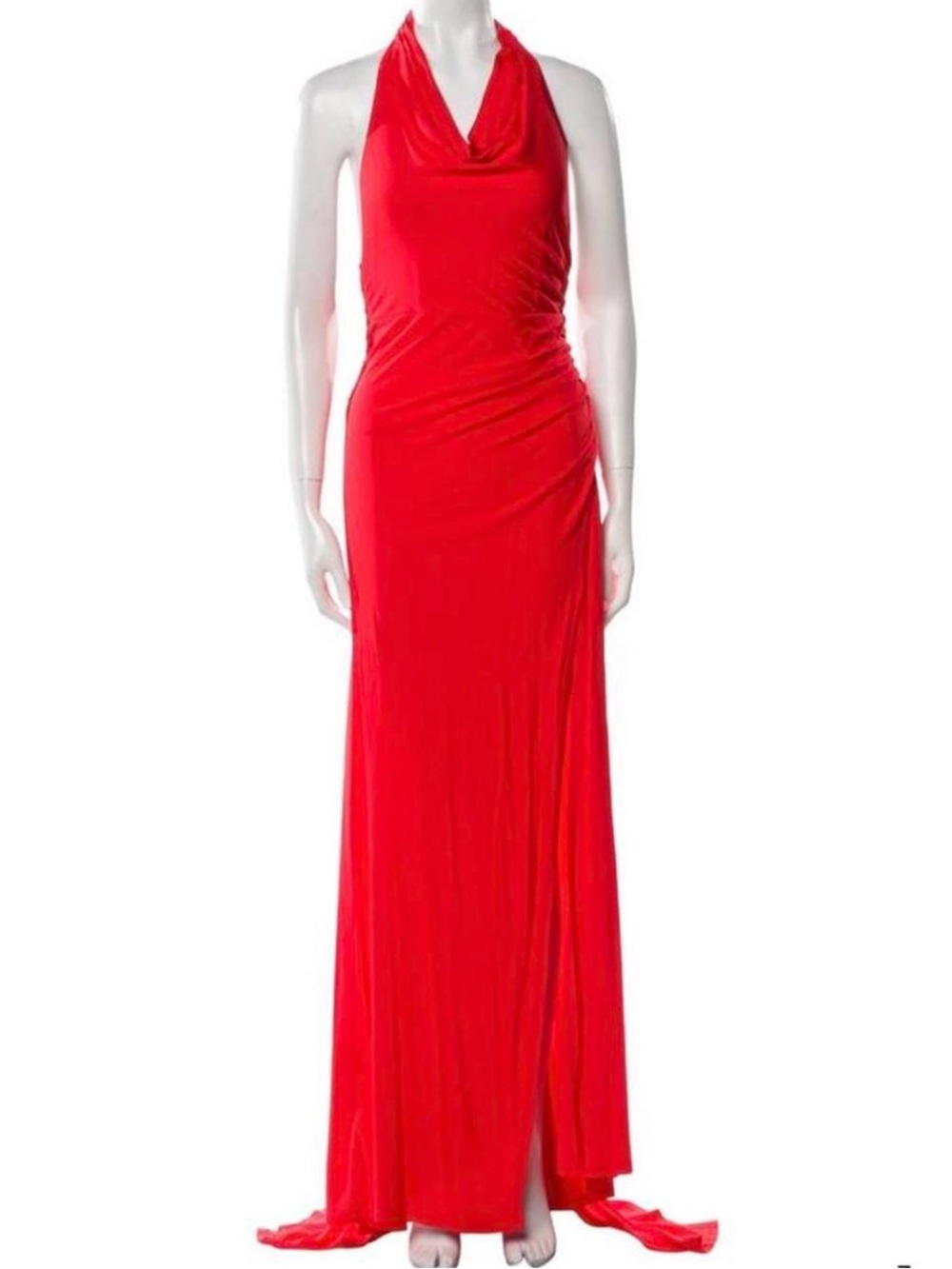 STAUD Red Halter Cowl Maxi Dress